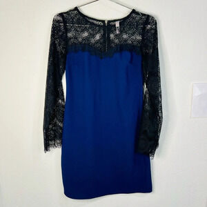 Xhilaration Navy Blue Dress Black Lace Long Sleeves Effortless Elegance Size XS